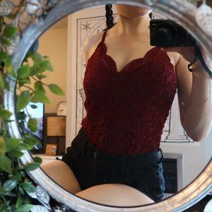 Burgundy Crochet Bodysuit